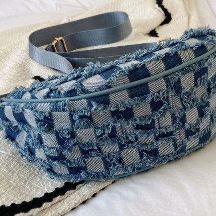 Raw Hem Checkered Denim Crossbody Bag