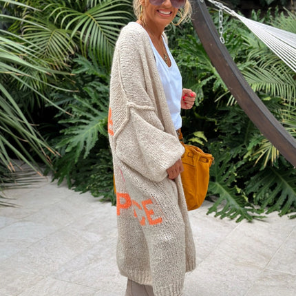 Letter Dropped Shoulder Long Sleeve Cardigan - Vickie Lynn's