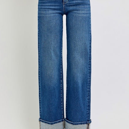 RISEN Tummy Control High Rise Cuffed Jeans