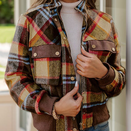 Pocketed Plaid Long Sleeve Jacket