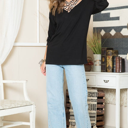 Celeste Full Size Leopard Braided Strap Long Sleeve T-Shirt