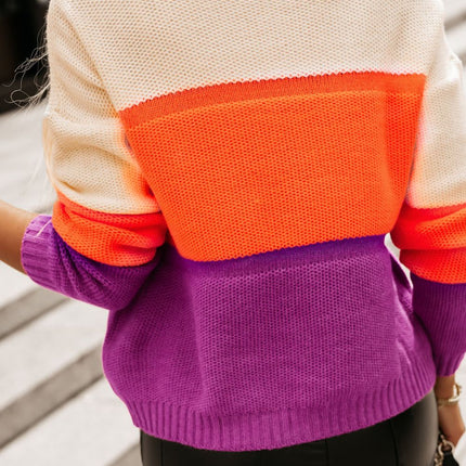 Color Block Drop Shoulder Round Neck Sweater