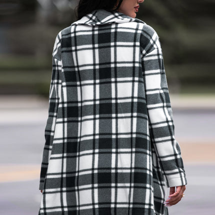 Shiny Plaid Shawl Collar Coat with Pockets