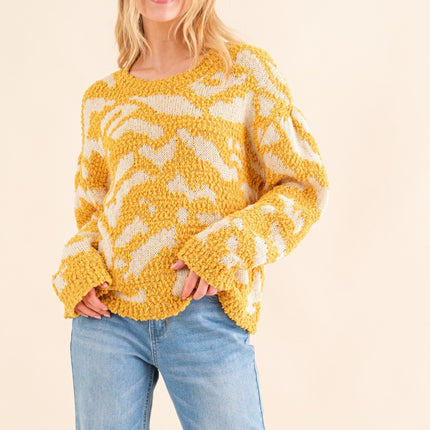 And The Why Full Size Textured Pattern Contrast Sweater