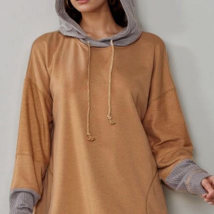 Drawstring Contrast Long Sleeve Hoodie