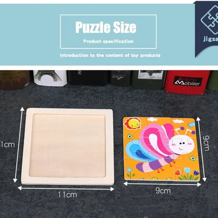 11X11CM Kids Wooden Puzzle Cartoon Animal Traffic Tangram Wood Puzzle Toys Educational Jigsaw Toys for Children GiftS