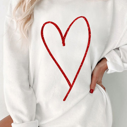 Valentine’s Day Glitter Heart Corded Sweatshirt