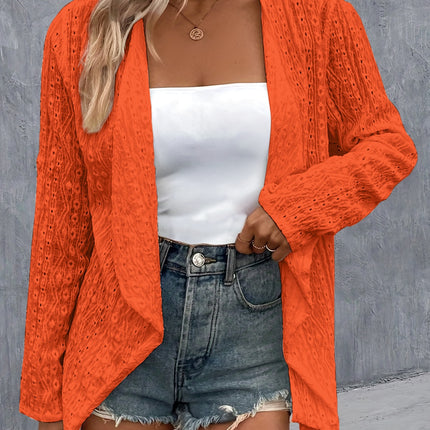 Eyelet Roll-Tab Sleeve Cardigan