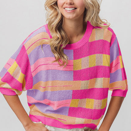 BiBi Multi Color Striped Round Neck Knit Top