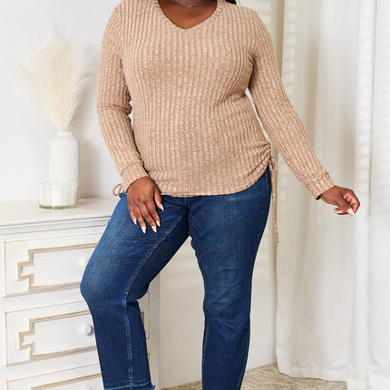 Double Take Drawstring Ribbed Long Sleeve T-Shirt