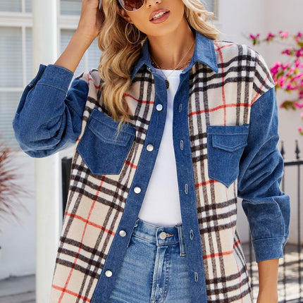 Plaid Long Sleeve Denim Jacket