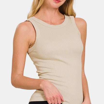 Zenana 2 Way Neckline Washed Ribbed Tank