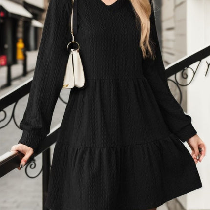 V-Neck Long Sleeve Mini Dress