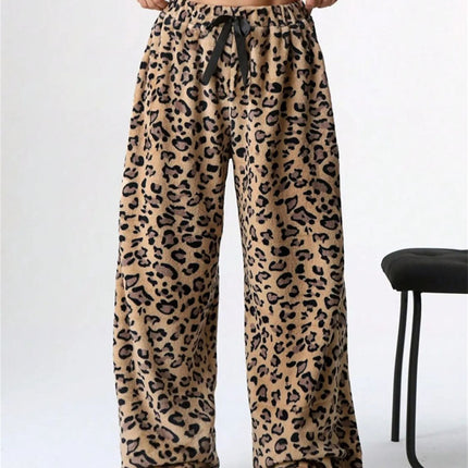 Leopard Wide Leg Plush Pants