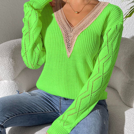 Openwork V-Neck Long Sleeve Sweater