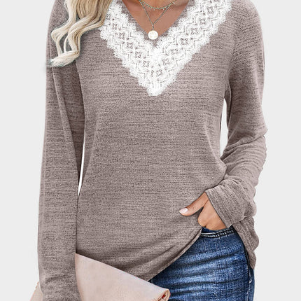 Lace Detail V-Neck Long Sleeve T-Shirt