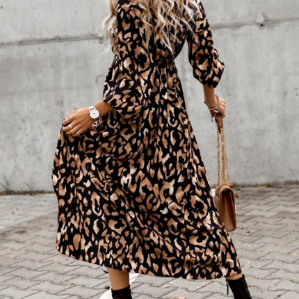 Slit Printed Surplice Long Sleeve Dress