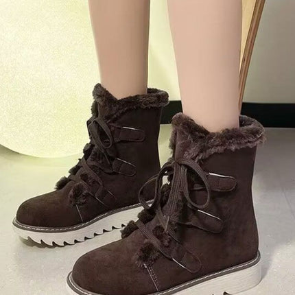 Faux Fur Lace Up Round Toe Boots