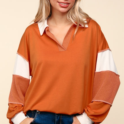 Haptics Color Block Exposed Seam Long Sleeve Top