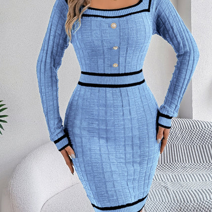 Contrast Trim Long Sleeve Sweater Dress