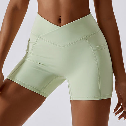 Ruched Pocketed High Waist Active Shorts