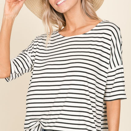 BOMBOM Striped Round Neck T-Shirt