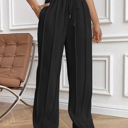 Drawstring Elastic Waist Pants with Pockets