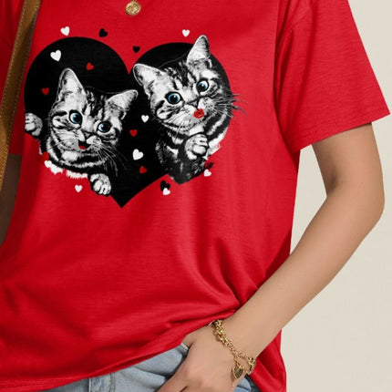 FAM-FAM Cat Round Neck Dropped Shoulder T-Shirt