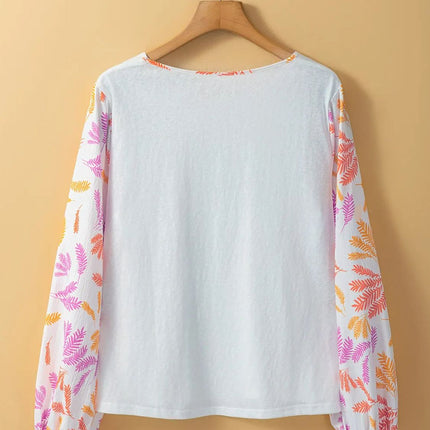 Printed Round Neck Long Sleeve Blouse