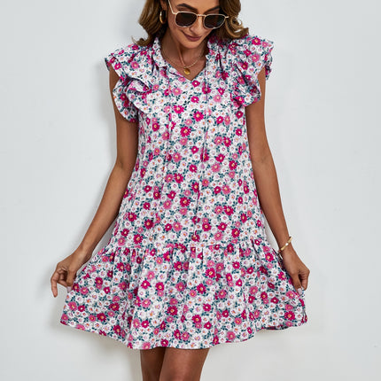 Tied Floral Cap Sleeve Mini Dress