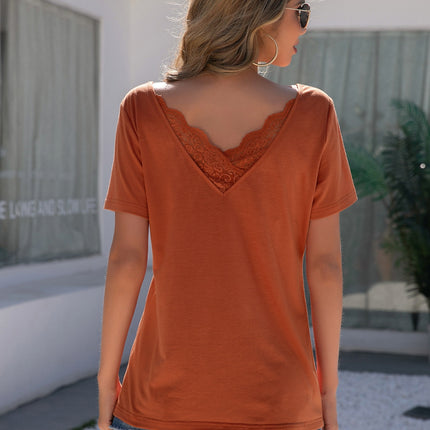 Lace Detail V-Neck Short Sleeve T-Shirt