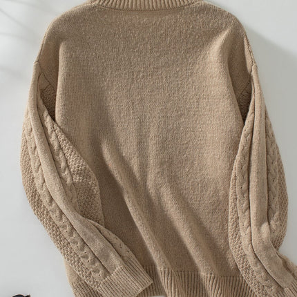 Openwork Cable-Knit Round Neck Long Sleeve Sweater