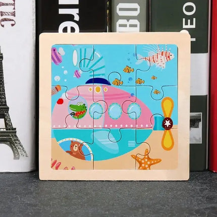 11X11CM Kids Wooden Puzzle Cartoon Animal Traffic Tangram Wood Puzzle Toys Educational Jigsaw Toys for Children GiftS