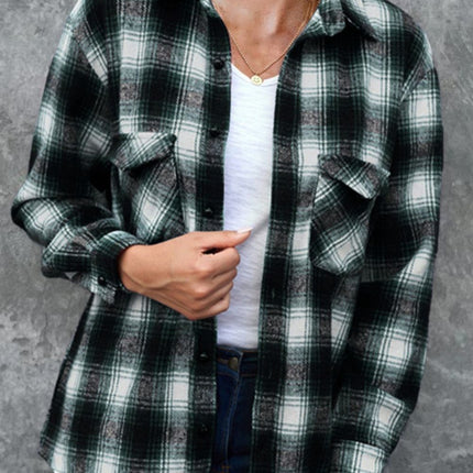 Full Size Plaid Collared Neck Long Sleeve Shirt