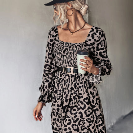 Leopard Smocked Flounce Sleeve Mini Dress