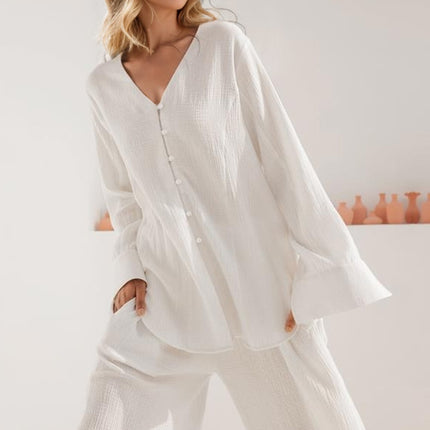 Basic Bae Buttery-Soft V-Neck Long Sleeve Top and Pants Set