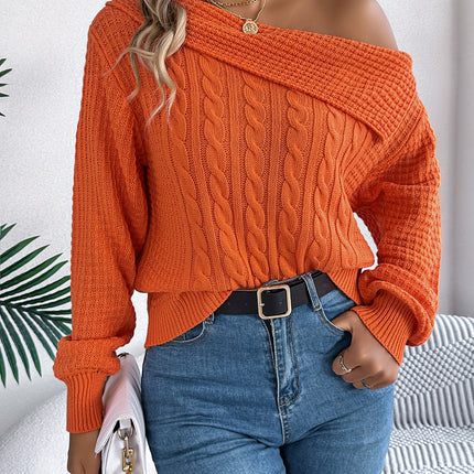 Cable-Knit One Shoulder Long Sleeve Sweater