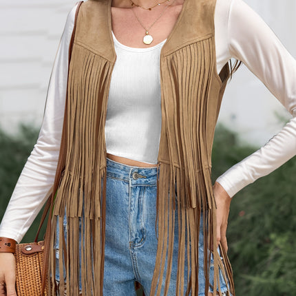 Fringe Open Front Vest Coat