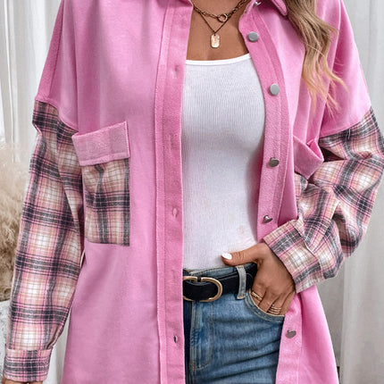 Plaid Button Up Shacket with Chest Pockets