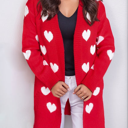 Heart Open Front Long Sleeve Cardigan