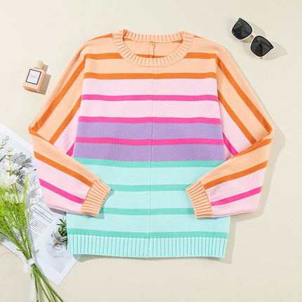 Contrast Striped Round Neck Long Sleeve Knit Top