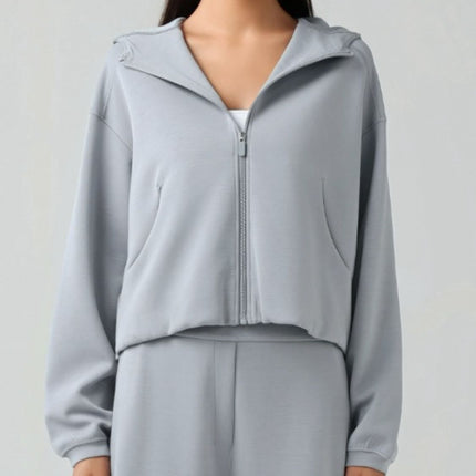 Zip Up Dropped Shouder Active Hooded