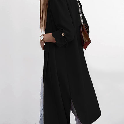 Slit Open Front Roll-Tab Sleeve Trench Coat