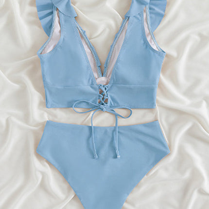 Ruffled V-Neck Sleeveless Two-Piece Swim Set