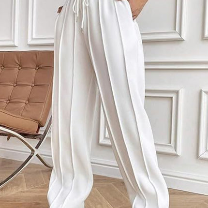 Drawstring Wide Leg Pants with Pockets