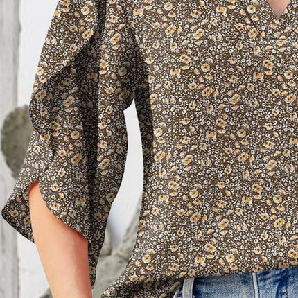 Printed Notched Half Sleeve Blouse