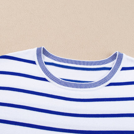 Striped Round Neck Cap Sleeve Knit Top