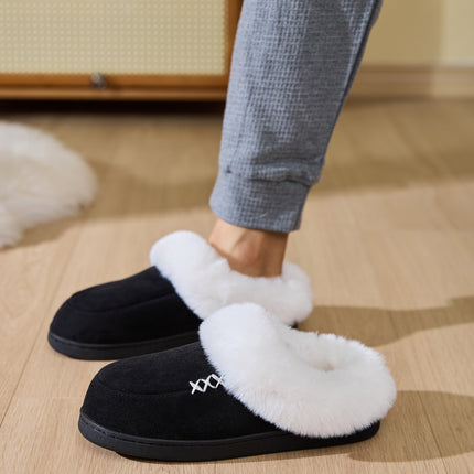 Fluff Trim Round Toe Flat Slippers