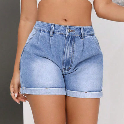 Rolled Hem Mid-Rise Waist Denim Shorts