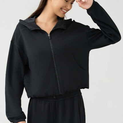 Zip Up Dropped Shouder Active Hooded